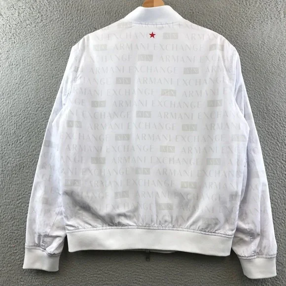 New Armani Exchange AX Blouson Jacket White Logo Print Bomber Size